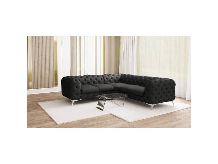 Ecksofa III Grau Microfaser Enza 262 x 262cm Gleichschenklig Glamour