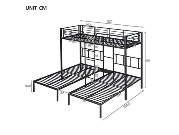 Lit triple Lit superposé triple avec échelle pour enfants et adolescents Lit en fer avec barrière antichute et table Noir 90x200c