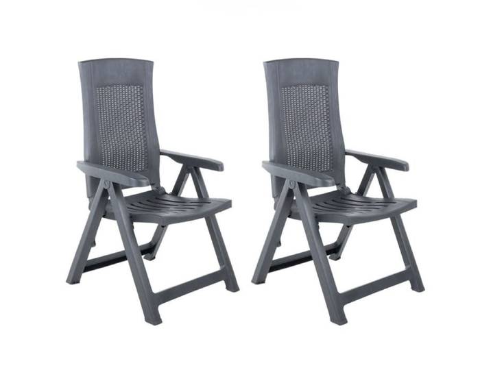 Chaises de jardin inclinables - JILL - Lot de 2 - Plastique - Anthracite - 59x67x106 cm dépliée - 60x88x12 cm pliée