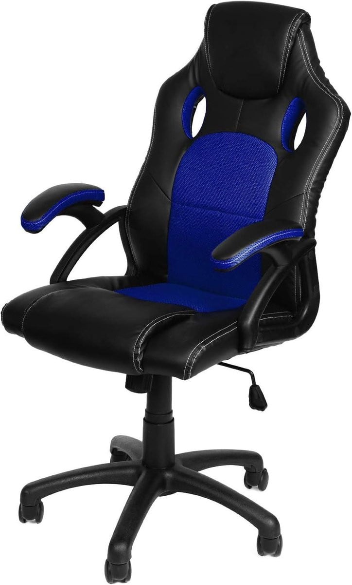 Ergonomische Blauwe Bureaustoel en Gamestoel met Kantelmechanisme voor Volwassenen