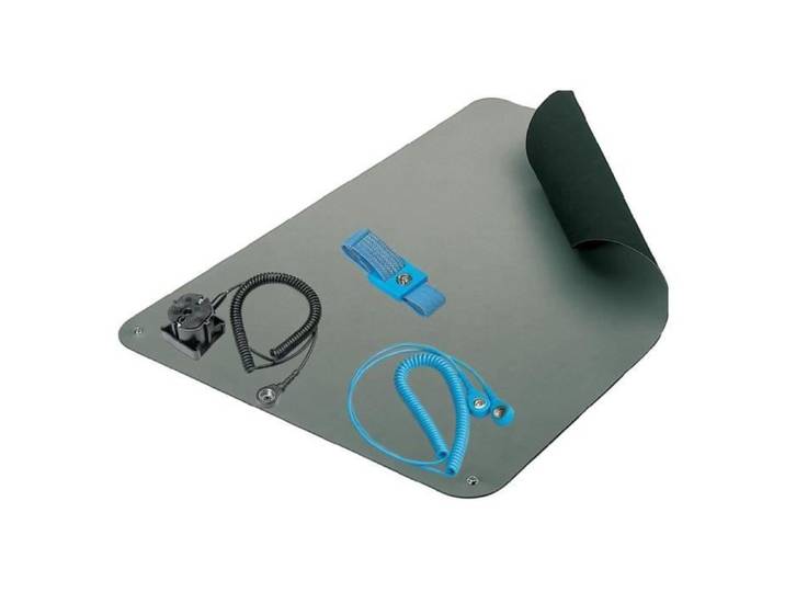 Plan de travail antistatique ESD - Wolfgang Warmbier - 900x610 mm - Gris-platine - Accessoires inclus