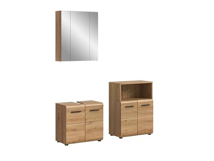 xonox.home – 3 TLG. Badezimmerkombination Ice 135x185x30 cm in Korpus und Front Artisan Oak Nachbildung – Hochwertige Badmöbel-Kombi – modern, pflegeleicht & edel