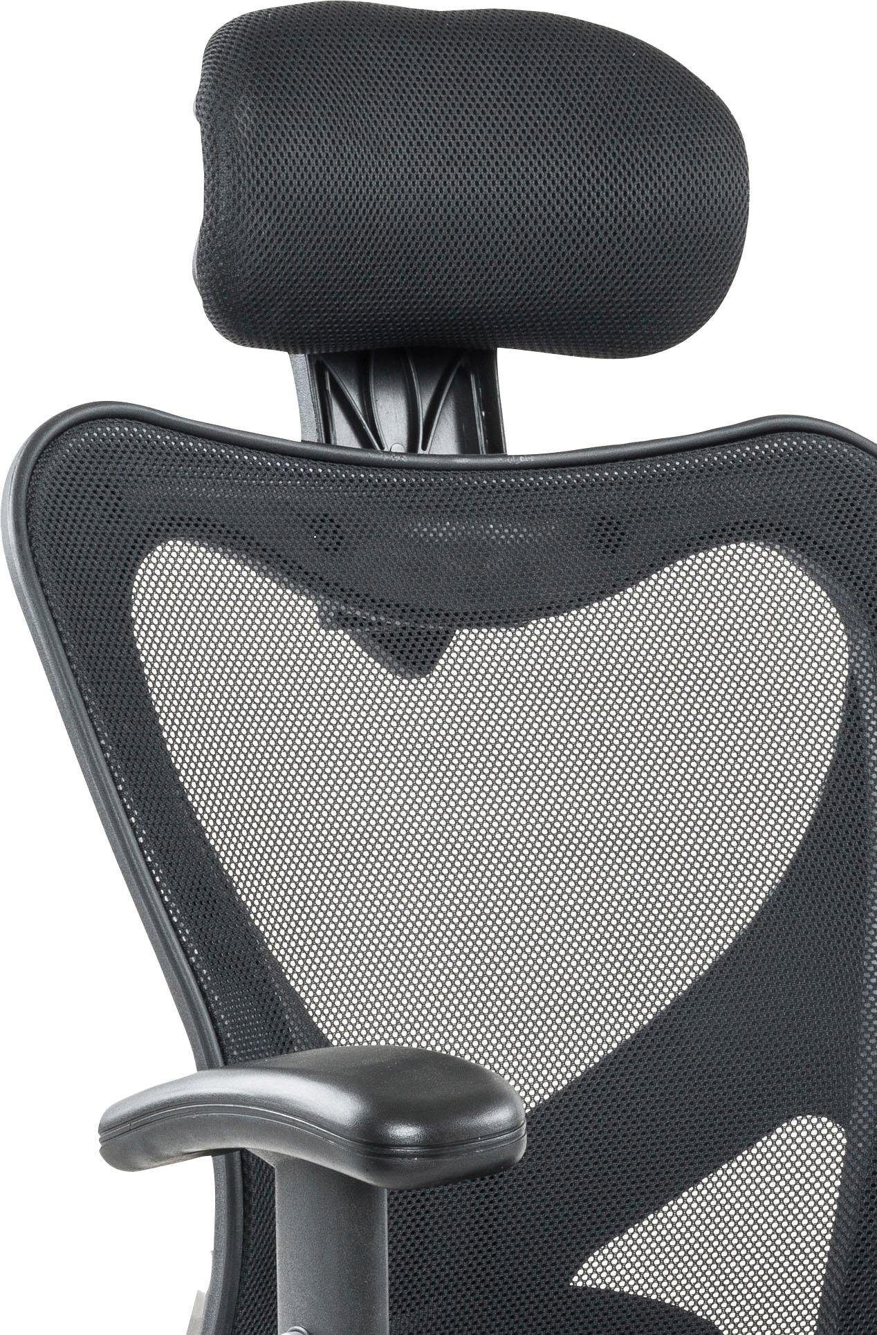 Drehstuhl SALESFEVER "für optimalen Komfort", schwarz (schwarz, chromfarben, chromfarben, schwarz), B:65cm H:114cm T:60cm, Nylon, Polyurethan, Stoff, Stühle, Drehstuhl, Mit elegantem Schmetterlingsmechanismus schwarz, chromfarben, chromfarben, schwarz B/H