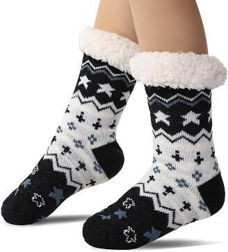 LightInthebox Ultra-Thick Cashmere Slipper Home Socks for Women, Non-Slip Fuzzy Home Socks with Grips, Warm Cozy Christmas Slipper Socks, Soft Inherentinct Winter Socks