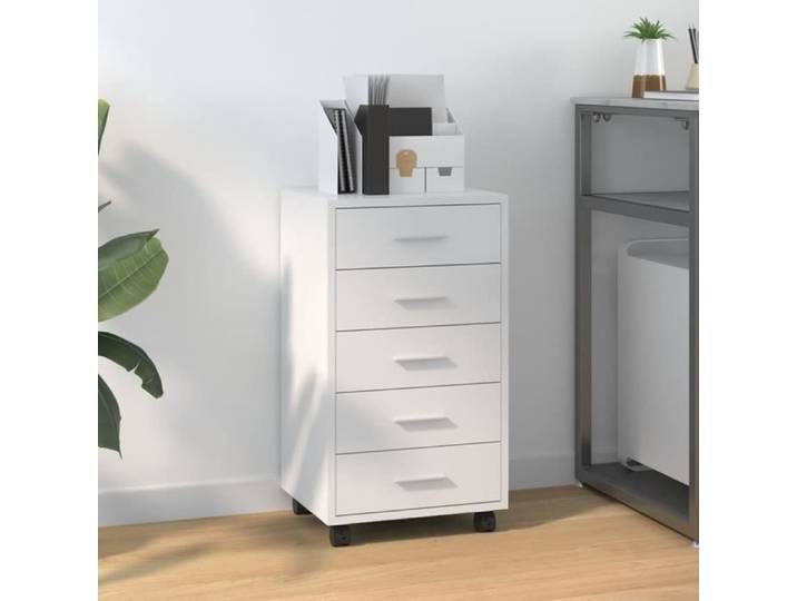 342673 Armoire à tiroirs avec roulettes Blanc brillant Bois ingénierie