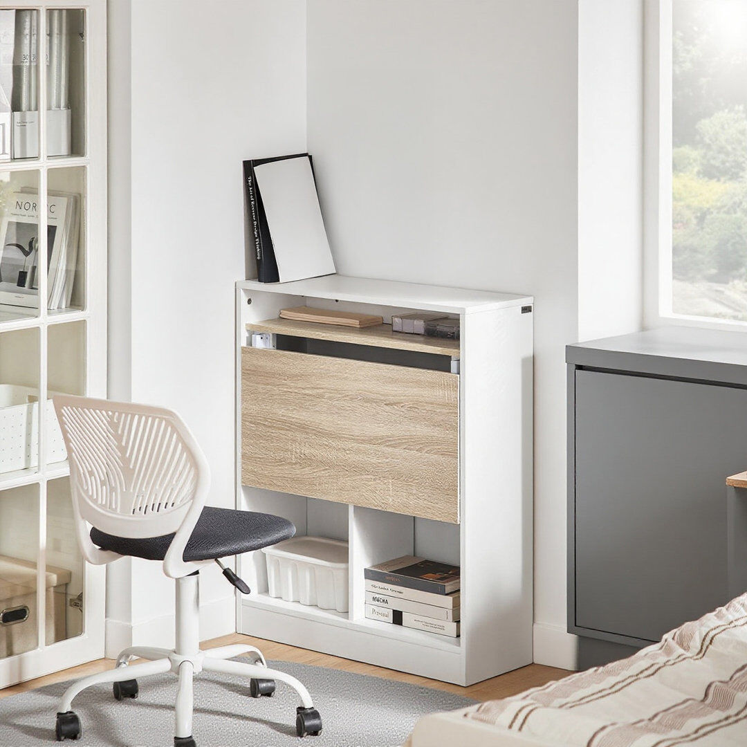 17 Stories Foldable MDF Writing Desk White 85cm H X 70cm W X 57cm D