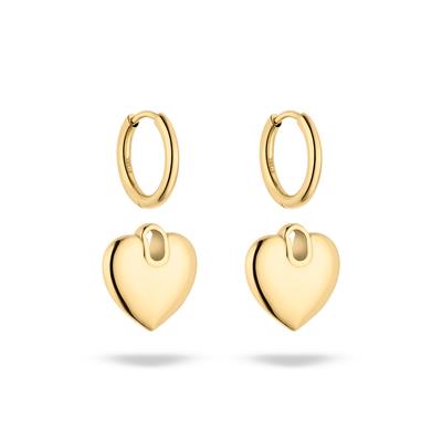 Paar Creolen S.OLIVER "mit abnehmbaren Einhängern Herz, Chunky Heart", gold (gelbgoldfarben), Ohrringe, Damen, Edelstahl