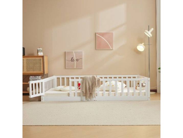 LALAHO- Lit enfant Lit à barrières Lit simple sommier à lattes en pin Blanc (190x90cm) sans matelas STRUCTURE DE LIT
