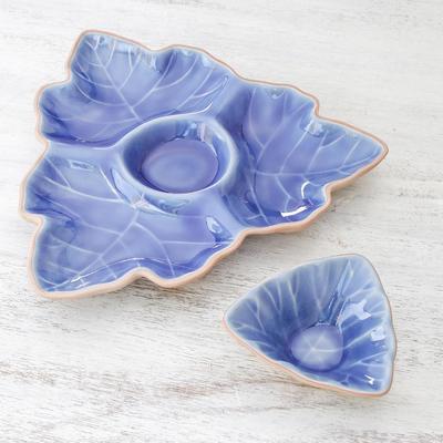 Novica Handmade Maple Leaf Ceramic Appetizer Dishes (Pair)