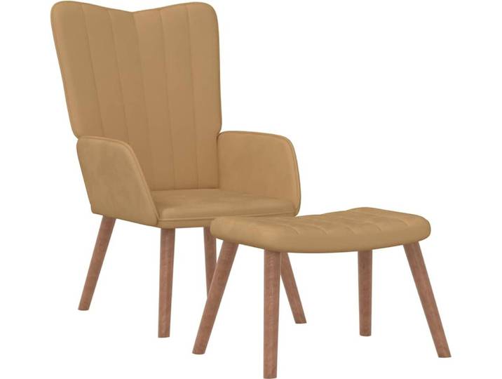 vidaXL Fauteuil relax avec pouf brun velours