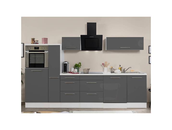 Cuisine Amanda IV 310cm Gris/Gris brillant/Blanc