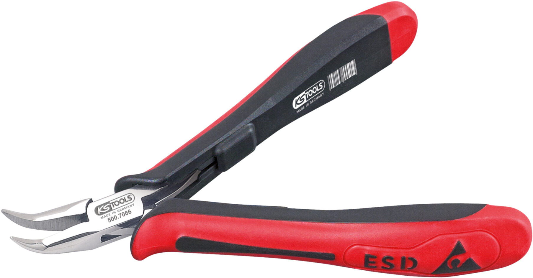 KS Tools ESD Spitzzange, gebogen, ohne Hieb, 130 mm gebogene, kurze Backen (500.7066)