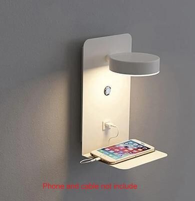 Cozy Casa Charm Interior LED Wall Light With Mobile Phone Charging USB, Wall Lamp With Switch, Bedside Reading Light For Living Room white