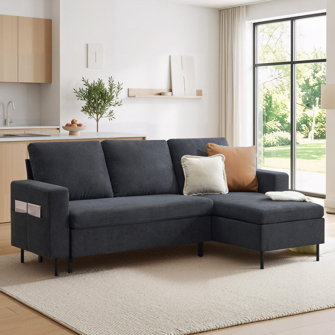 Latitude Run 226cm Convertible Pull-Out Sofa Bed, L-Shaped Sleeper with Upholstery, Storage Chaise and Side Pocket Grey 97cm H X 226cm W X 139cm D