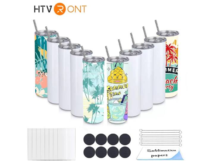 HTVRONT Lot de 8 gobelets vierges à sublimation de 20 OZ, slim et droit en vrac, gobelet à sublimation isolé en acier inoxydable