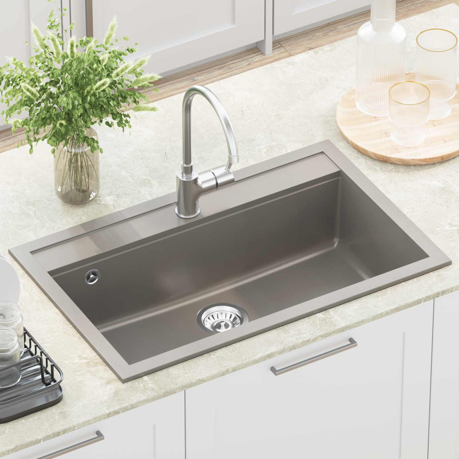 vidaXL Évier Granite 795 x 505 mm Gris