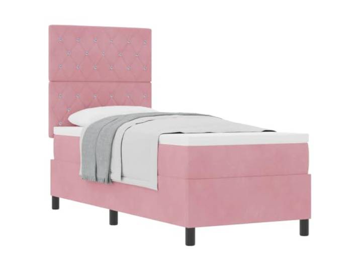 KTHLBRH Boxspringbett Boxspringbett aus Samt Rosa 80 x 200 cm Kopfteil in zwei Höhen verstellbar, Holz und massives Kiefernholz, Taschenfedern, einfache Montage, Stil