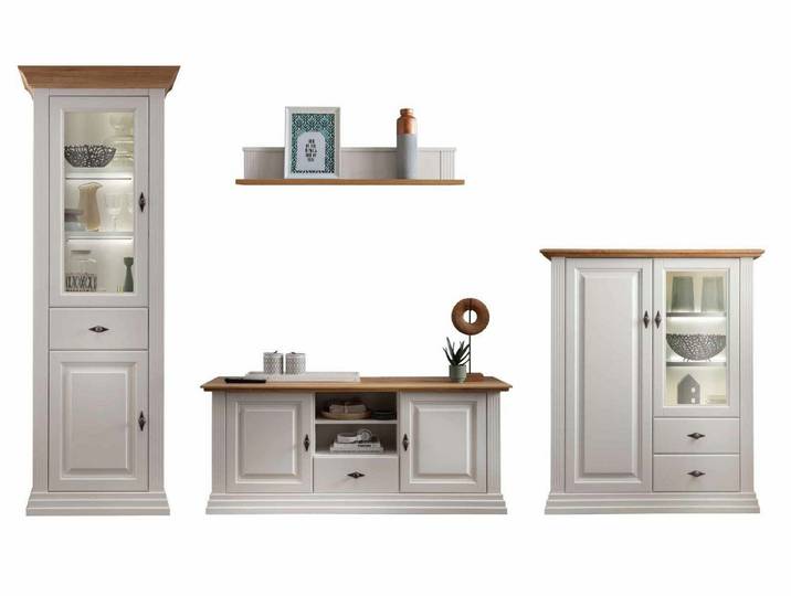 Casamia Wohnwand Wohnwand Wohnzimmer Schrank 4-teilig Monza Massivholz weiß