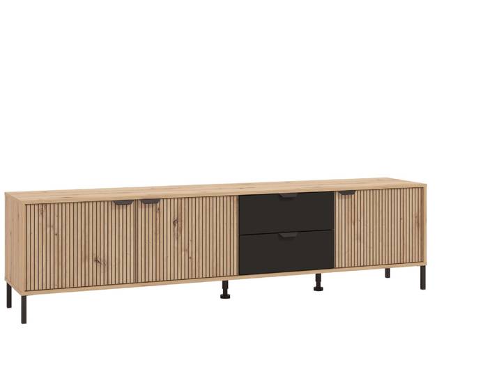 Lowboard HOME AFFAIRE Mayenne TV-Lowbord, Breite 208 cm , braun (artisan eiche), B:208cm H:54,5cm T:40cm, Sideboards, Lowboard, Kommode mit 3 Türen mit Rillen-Optik, 2 Schubkästen