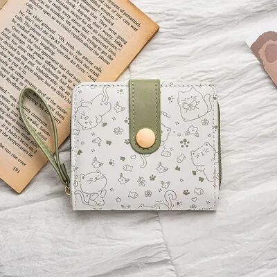 Discount Dollar Deals Cute Printed Cat Coin Purse, Women Girl Fashion Short Wallet, PU Leather ID Card Holder, Lightweight Travel Coin Bag b green