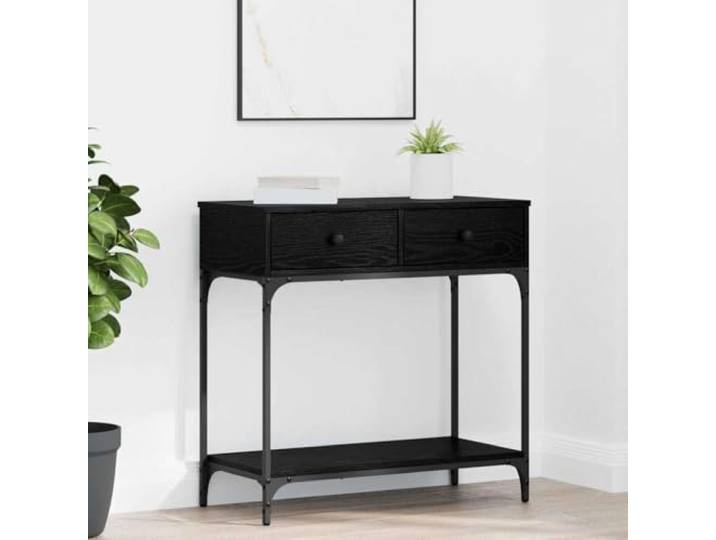 TEKGHUT Konsolentisch Holzwerkstoff Schwarz Eichen-Optik 75 x 34,5 x 75 cm Mit Schubladen und Regal, strukturierte Oberfläche, robuste Konstruktion, vielseitig einsetzbar, einfache Montage