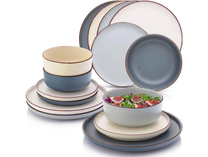Sänger Tafelservice Bombay Moonlight - 36 teilig aus Steingut 12 Personen, Mehrfarbig, Grau, 36-teilig, Rund, 50x30x80 cm, kratzfest, Geschirr, Geschirrsets, Tafelservice