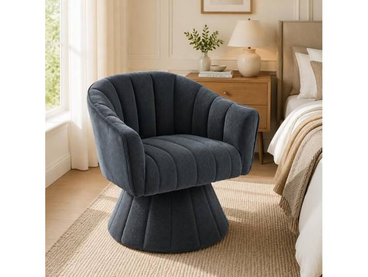 Fauteuil pivotant 360° gris foncé – velours côtelé accoudoirs enveloppants