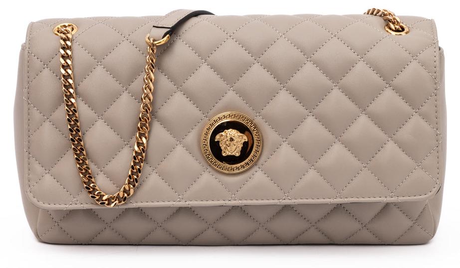 Versace matelassierte Schultertasche Lammleder taupe