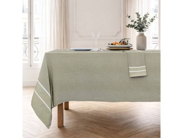 Nappe + 10 serviettes coton 160x400 vert olive
