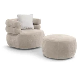 RELAXSESSELSET Nano, Set Drehsessel mit runder Form mit Hocker, Beige