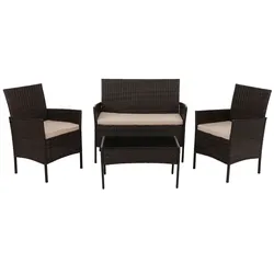 Décoshop26 - 4-sitzige Gartenlounge-Garnitur mit braunem Kunstharz-Rattan-Glastisch und cremefarbenen Kissen 04_0009738