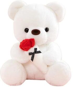 JoyToys Rose Bear Plush Stuffed Teddy Bear Romantic Gift For Girlfriend & Anniversary white