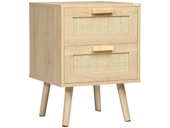 Table de chevet style Boho avec 2 tiroirs 40x40x56 cm Bois naturel et rotin