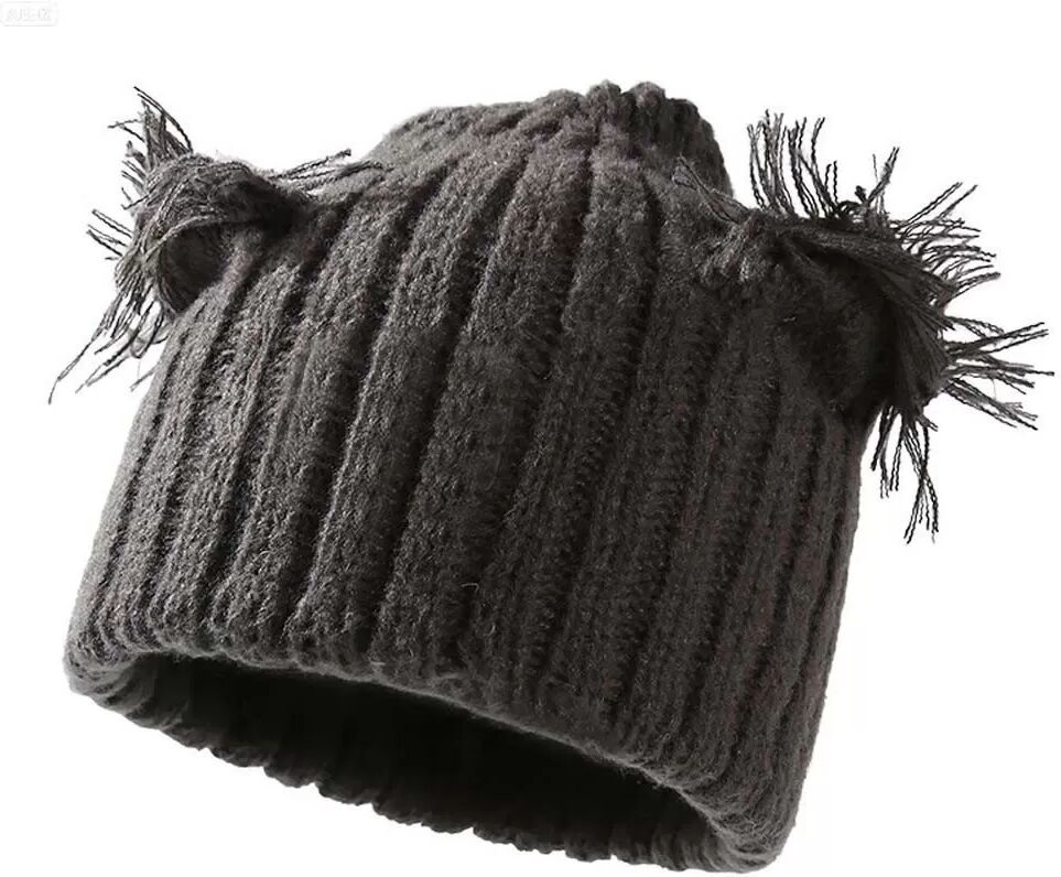 INF Niedliche Strickmütze mit Ohrenklappen - Doppellagige, dicke, gestrickte Wintermütze für großen Kopfumfang Dunkelgrau