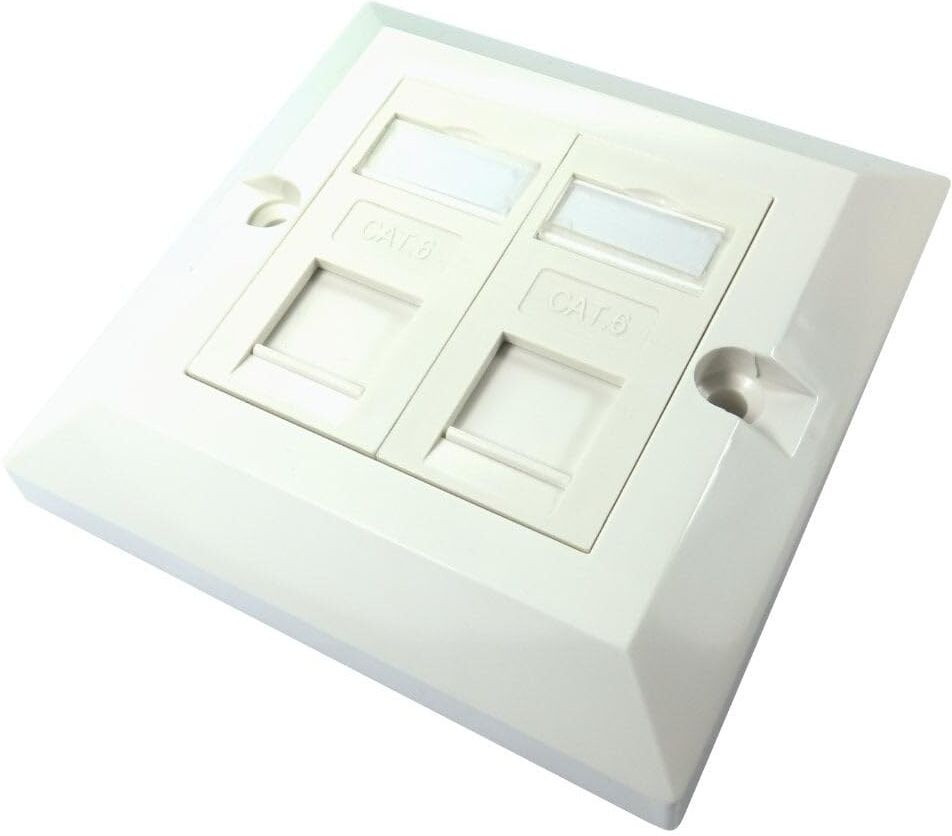 Scan 3XS Systems Scan Single Gang Dual Port Cat6 Faceplate with Two 50 x 25 Cat6 Modules, UK Specification, White