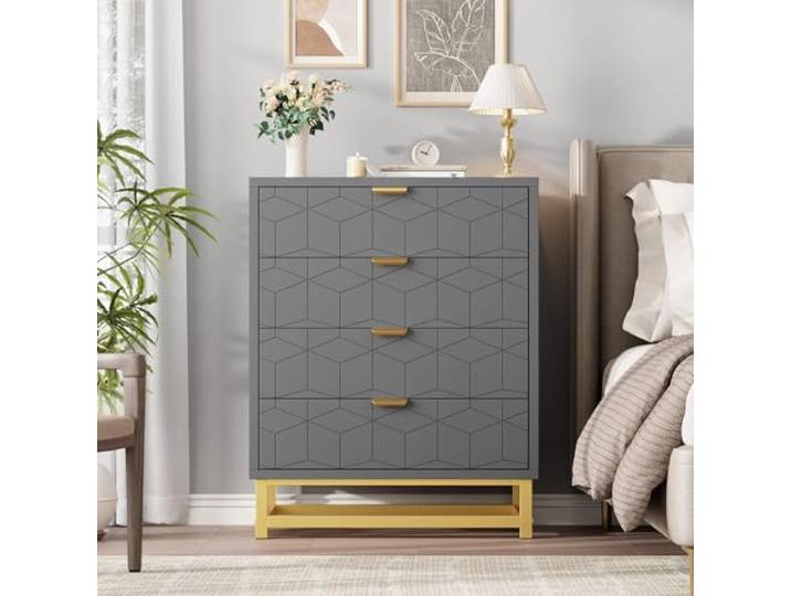 Garvee Kommode 4 Schubladen Grau MDF Metall Schlafzimmer Garvee Kommode MDF Metall Grau, 60x40x88cm, 4 Schubladen, für Schlafzimmer Flur, für Familien, einfache Montage.