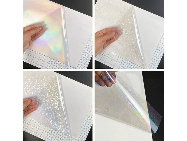 50 feuilles de film holographique A4 pour laminage à froid, autocollant vinyle transparent auto-adhésif 8,3x11,7 pouces, imperméable, 4 styles