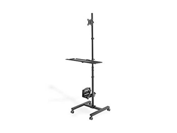 DIGITUS Verrijdbaar staand werkstation - Monitorbevestiging & toetsenbordlade & PC-bevestiging - Flexibele hoogteverstelling - 1 monitor - Tot 32 inch - VESA 75x75, 100x100 - Zwart