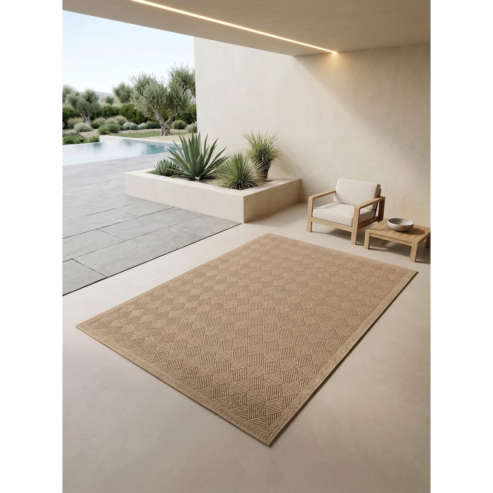 Outdoorteppich KASBERG, im Vintage-Stil, aus Polypropylen, Schwarz, 200 x 290 cm