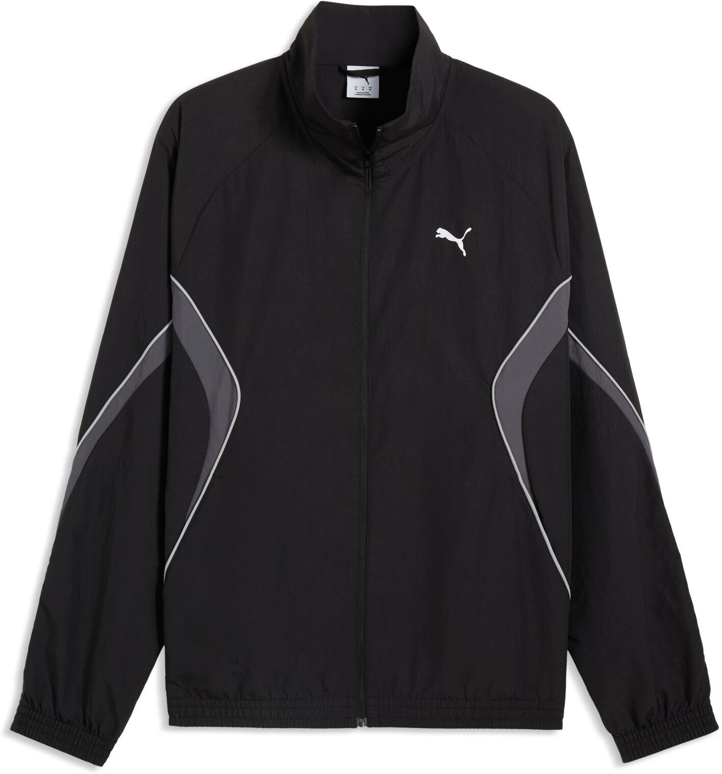 Trainingsjacke PUMA "SPORT RELAXED WOVEN TRACK JACKET", Herren, Gr. L, puma schwarz, Obermaterial: 100% Polyamid, bedruckt, relaxed fit normal, Jacken Trainingsjacke, mit Stehkragen, bedruckte Optik, Relaxed Fit, normale Länge puma schwarz L