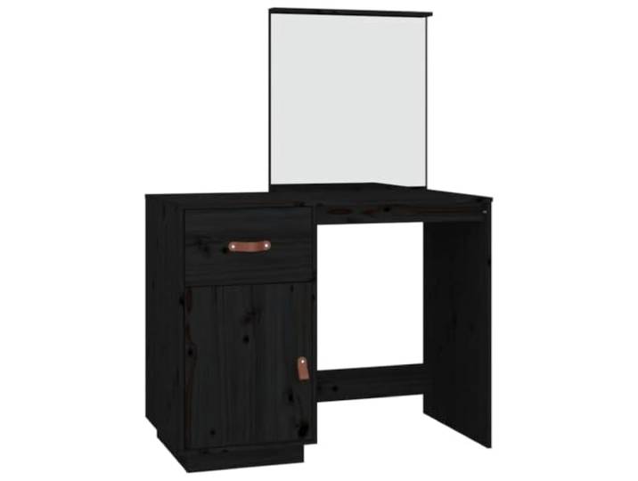 Xhnifbn Schminktisch Schwarz 95x50x134 cm Massivholz Kiefer mit Spiegel Eleganter Frisiertisch fürs Schlafzimmer mit Kosmetikfach, Schublade, Tür und klarem Acrylspiegel.