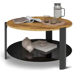 Vicco, Couchtisch + Beistelltisch, Couchtisch Navo, Eiche rustikal/Schwarz, 80 x 80 cm (80 x 80 x 43.50 cm)