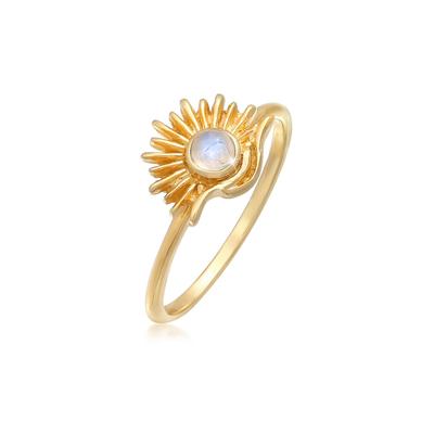 Silberring ELLI "Ring Elli Mondstein Sonne Boho Style 925 Silber" Gr. 52, gold, Fingerringe, Damen, 52, Silber 925 (Sterlingsilber), Silberring