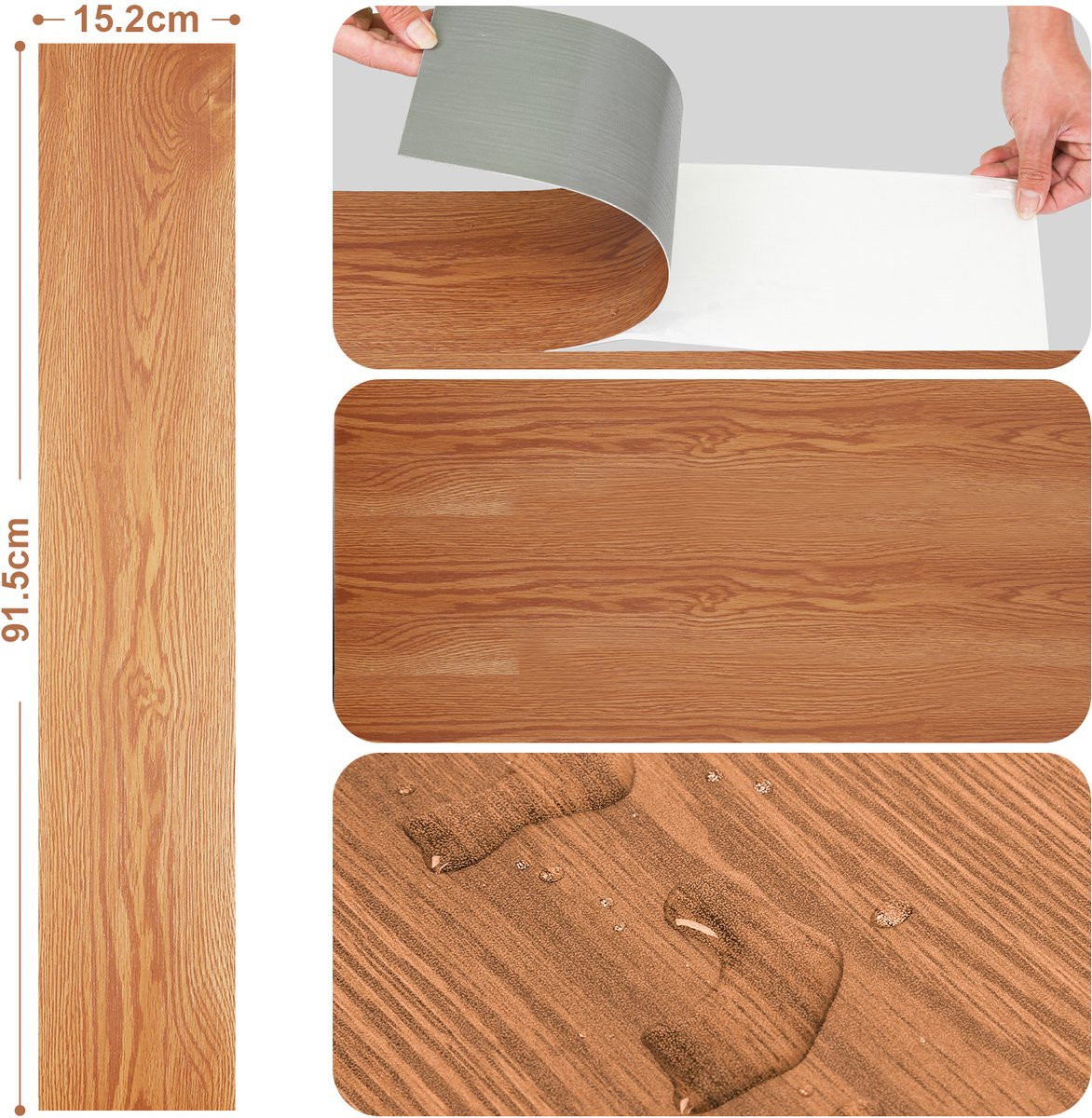 Zelfklevend PVC-laminaat met houtlook, Bruin, 1 m² (7 planken)