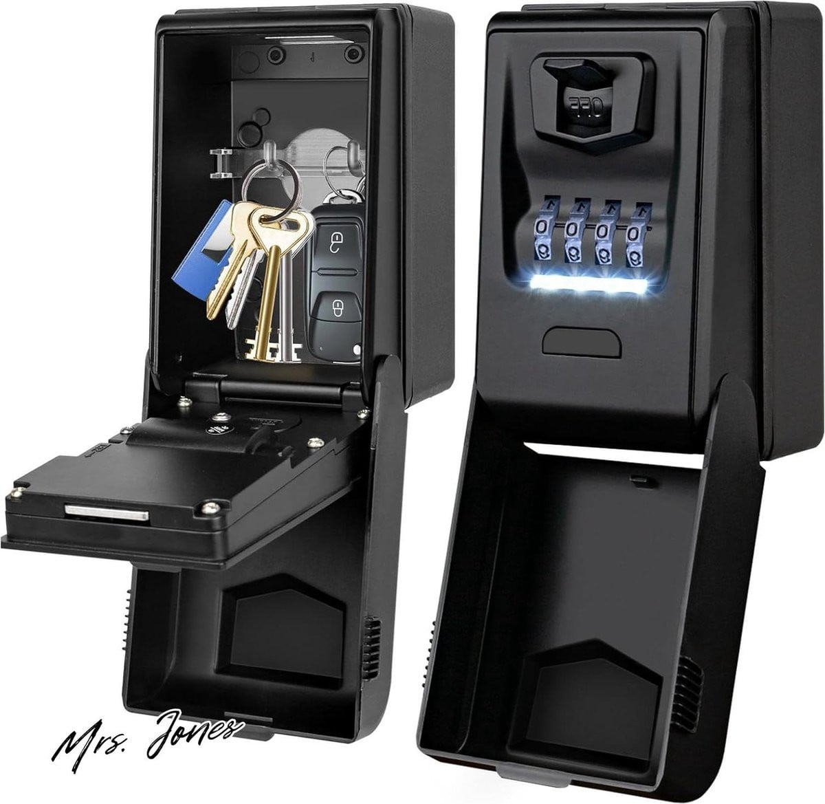 Mrs. Jones Wall Mounted Key Lock Box met verlichte 4-cijferige combinatieslot, waterdichte sleutelkluis voor buiten, grote sleutelopslagbox