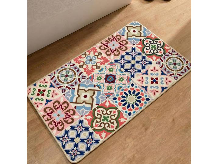 Badematte GINO FALCONE Aquata GF-160, Badvorleger, Badezimmer Teppich , bunt (rose), H:7mm, Kunstfaser, Badematten, Badematte, Badteppich, bedruckt, Fliesen Optik, rechteckig