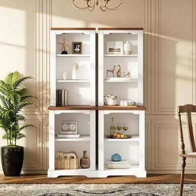 Elegant Two-Piece Freestanding Cabinet Set with Open Storage and Durable Construction for Home Organization