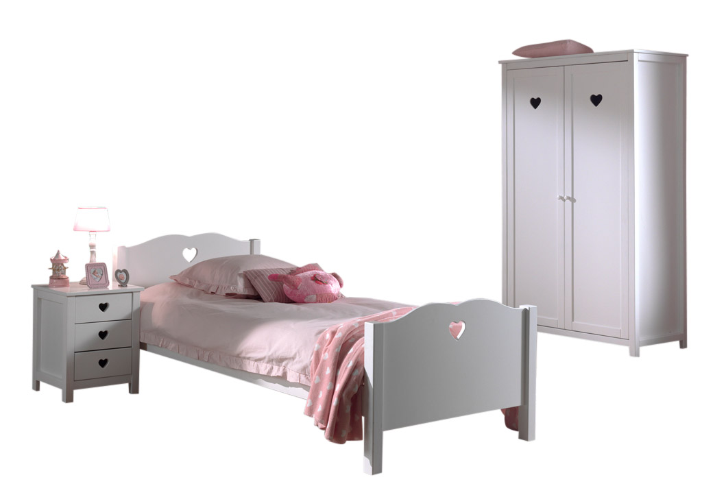 Diese Amori-Kombination besteht aus einem 90x200cm Bett, einem Lattenrost, einem Nachttisch und einem 2-türigen Kleiderschrank.