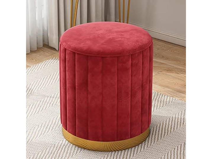 IXMLDAXD Der Stuhl, Beige Velvet Ottoman Footrest - Modern Round Upholstered Stool for Living Room & Bedroom Decor(Red)