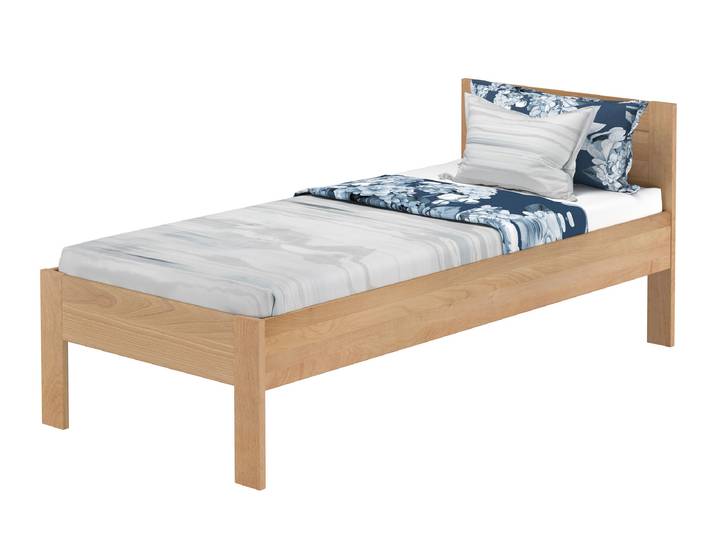 Zeitloses Einzelbett 90x200 Buche massiv lackiert mit Zubehör